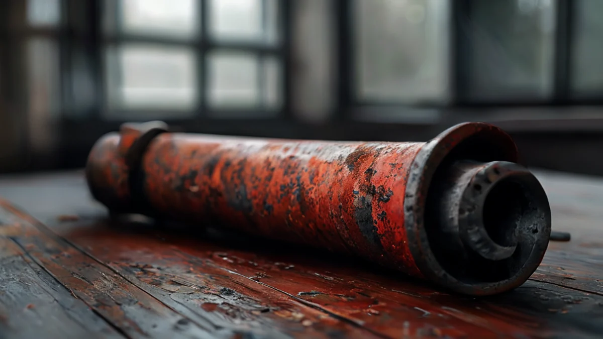 Rissige Abgasrohre mit sichtbaren Riss und Oxidation.