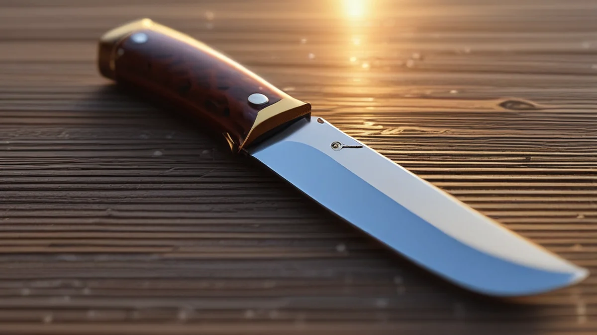 Manica di un coltello da campeggio, metallo, superficie texturata e manico.