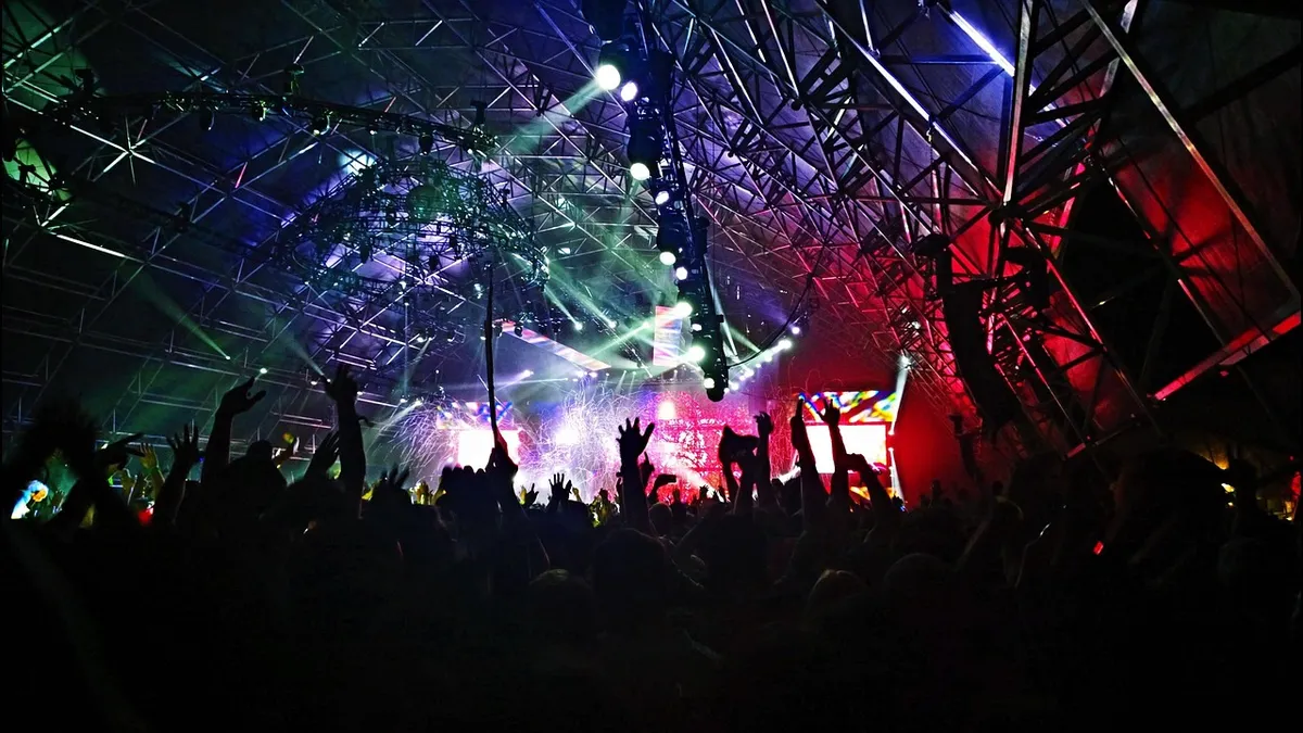 audience, band, concert, celebration, crowd, dancing, festival, lights, music, party, performance, rave, silhouettes, spotlights, stage, stage lights, band, con